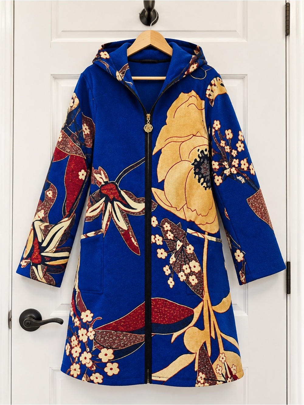 Blue Garden Hooded Reversible Raincoat by Winding River